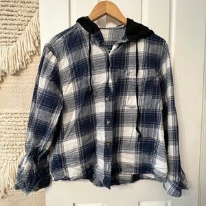 Navy & white Button up shirt with Hood